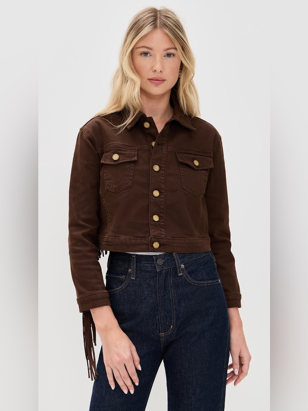 L'AGENCE Koda Brown Fringe Cropped Denim Jacket NWT Medium Women's Western - Picture 2 of 11